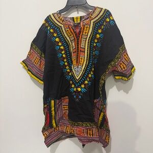 Ethnic Print African Women's Tunic Top - Black and Yellow